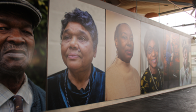 Portreadau o bobl o’r arddangosfa Windrush yn y Senedd